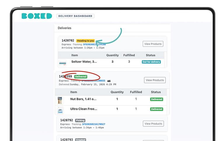 Delivery Dashboard showing different delivery statutes