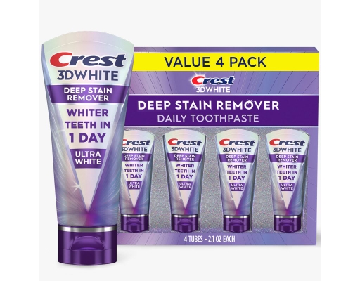 Crest 3DWhite Brilliance Deep Stain Remover Toothpaste, 2.1 oz., 4 pack