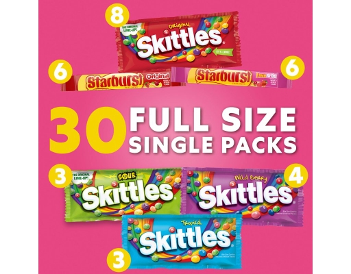 Full Size Assorted Candy, Variety Pack, 30 ct Skittles & Starburst image 4