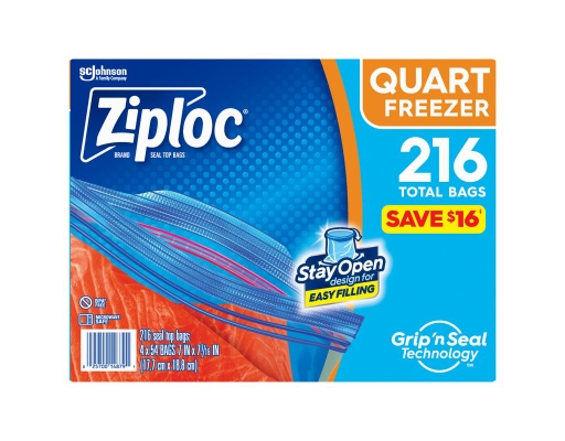 Ziploc Seal Top Bags Quart Freezer 216 ct