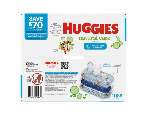 Huggies Natural Care Wipes Cucumber Green Tea 64 ct (17-pk)