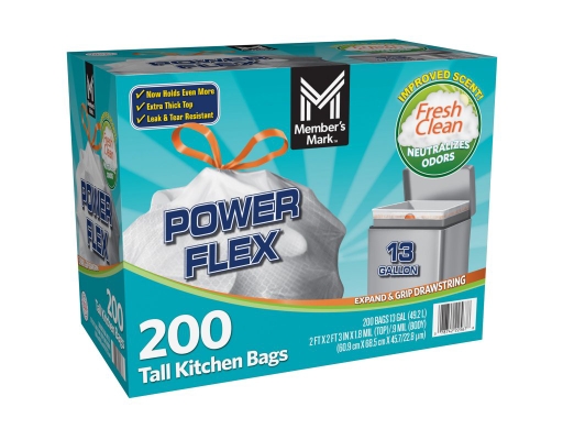 Member's Mark Power Flex 13 Gallon Tall Kitchen Bags Fresh Clea