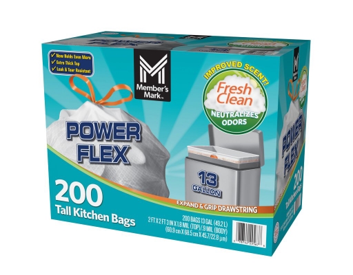 Member's Mark Power Flex 13 Gallon Tall Kitchen Bags Fresh Clea