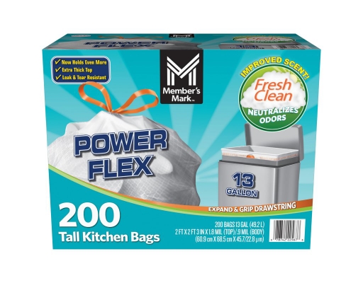 Member's Mark Power Flex 13 Gallon Tall Kitchen Bags Fresh Clea