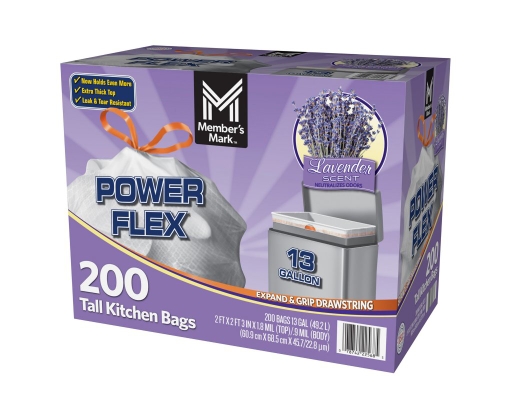 Member's Mark Power Flex 13 Gallon Tall Kitchen Bags Lavender