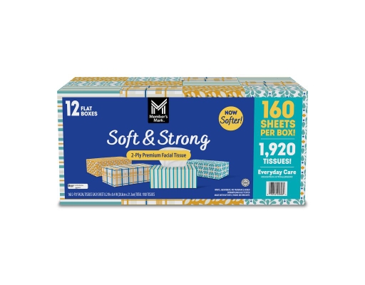 Member's Mark Soft & Strong 2-Ply Premium Facial Tissues 160 ct