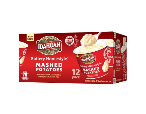 Idahoan Buttery Homestyle Mashed Potatoes, 12 Microwavable Cups, 1 Box