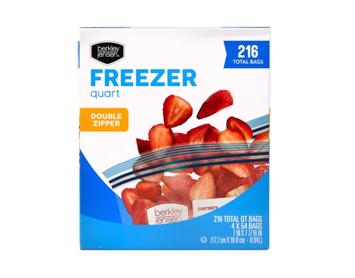 Berkley Jensen Double Zipper Bags Quart Freezer 216 ct