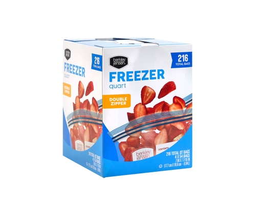 Berkley Jensen Double Zipper Bags Quart Freezer 216 ct