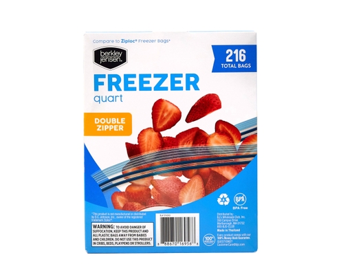 Berkley Jensen Double Zipper Bags Quart Freezer 216 ct