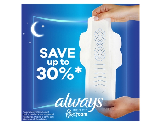 Always Infinity FlexFoam Pads Size 4 Overnight 64 ct