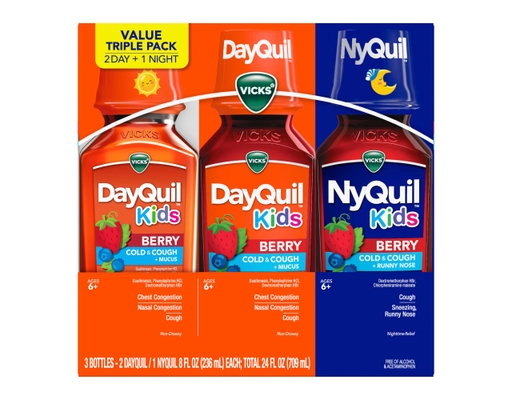 Vicks Kids Cold & Flu Relief Liquid Set Berry 8 fl oz (3-pk)