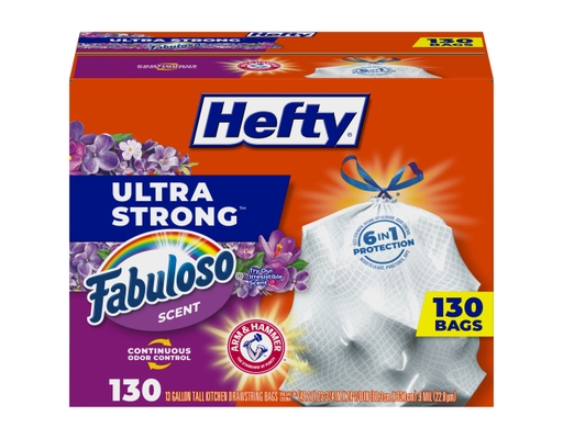 Hefty Ultra Strong Tall Kitchen Trash Bags, White, 130 count/13 gal