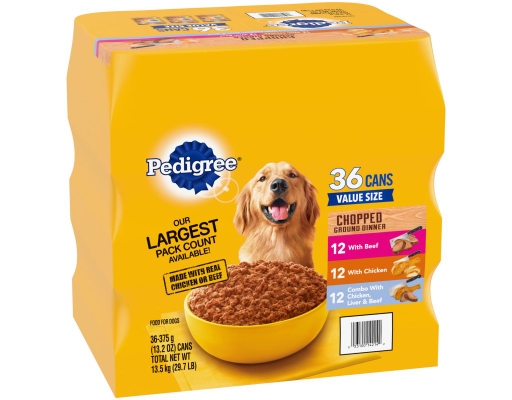 Pedigree Chopped Ground Dinner, Variety Pack, 36 count