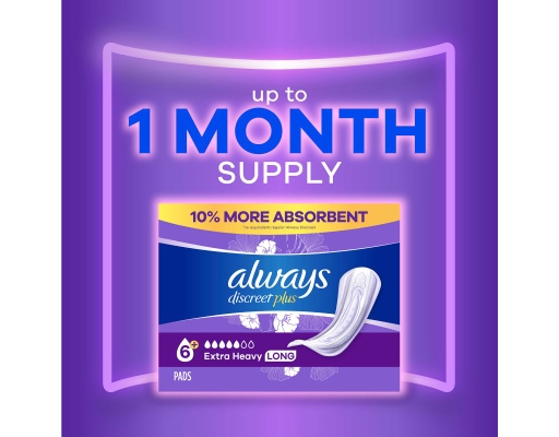 Always Discreet plus Incontinence Pads for Women, Extra Heavy Long, 90 ...