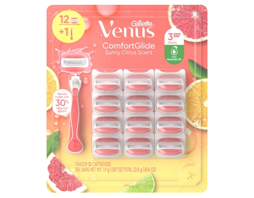 Gillette Venus Comfort Glide Sunny Citrus, 1 Razor and 12 Cartridges