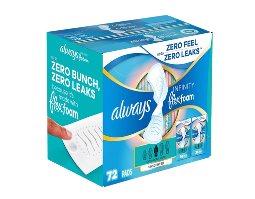 Always Infinity Flexfoam Extra Heavy Flow Unscented Pads, 72 count