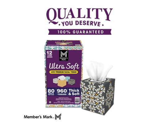 Member's Mark Ultra Soft 3-Ply Premium Facial Tissues 80 ct (12