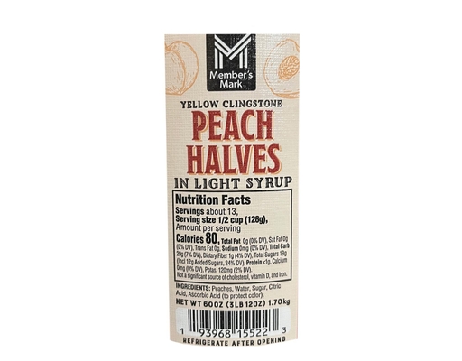 Member's Mark Yellow Clingstone Peach Halves in Light Syrup, 60 oz.