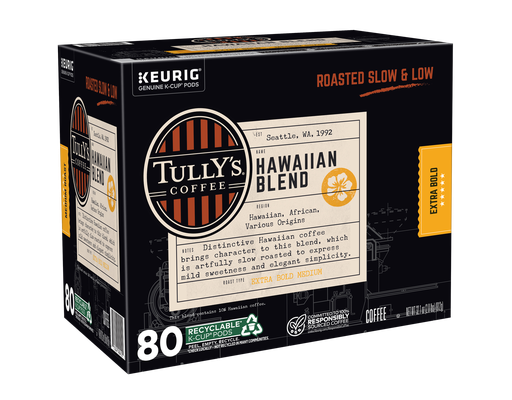 Tully's Hawaiian Blend Coffee, Extra Bold Medium Roast, Keurig K-Cup Pods,  80 ct