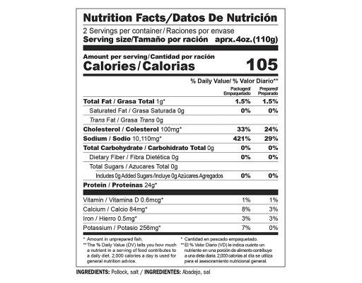 Salted Pollock Fillets, 1 lb. Buena Ventura image 2