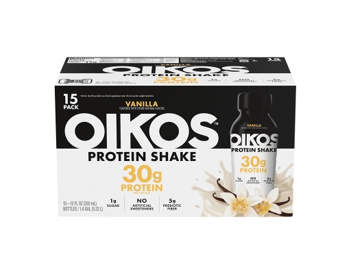 Protein Shake, Vanilla, 30g Protein, Shelf Stable, Bottles, 15 count, 12 fl. oz. Oikos Pro image 0