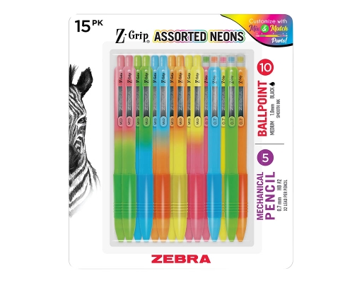 鉛筆 Zebra Pen Z-Grip Neon Ballpoint Pen and Mechanical Pencil 15 count