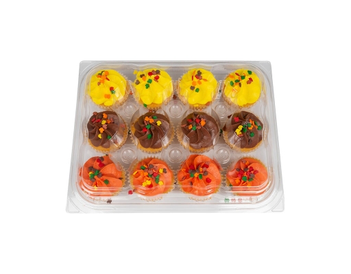 Festive Harvest 3-Color Vanilla Cupcakes with Fall Leaves Sprinkles, 12 count. Kimberley's Bakeshoppe image 0