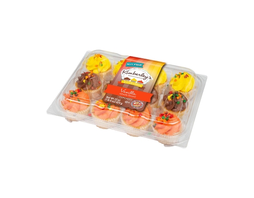 Festive Harvest 3-Color Vanilla Cupcakes with Fall Leaves Sprinkles, 12 count. Kimberley's Bakeshoppe image 1