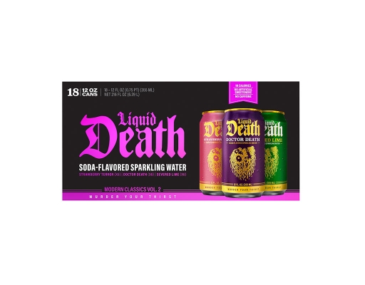 Sparkling Water Variety Pack, Severed Lime, Doctor Death, Strawberry Terror, 18 pack, 12 oz. each Liquid Death image 0