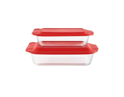 Pyrex Deep 4-Pc. Glass Baking Dish Set with Red Lids