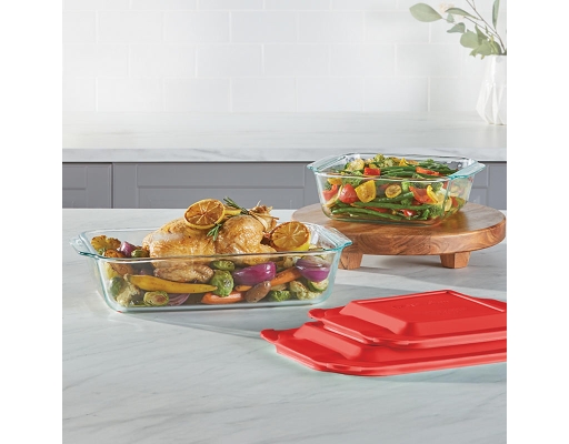 Pyrex Deep 4-Pc. Glass Baking Dish Set with Red Lids