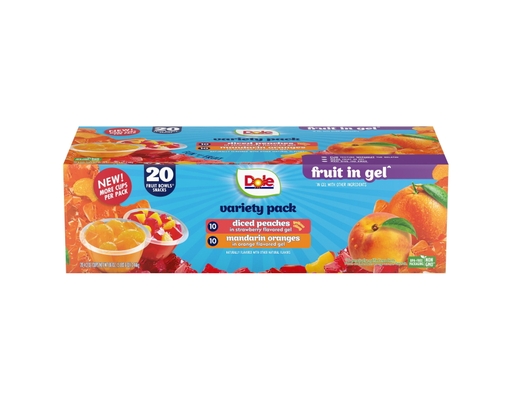 Dole Fruit Bowls in Gel, Variety Pack, 4.3 oz., 20 pack.