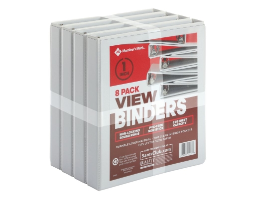 1" Round-Ring View Binder, White, 8 pack Member's Mark image 0