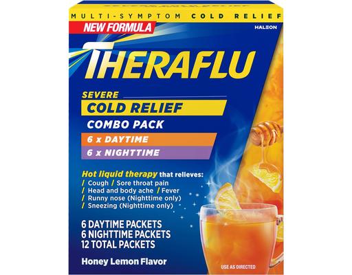 Day & Nighttime Severe Cold & Cough Relief, Honey Lemon, 12 count Theraflu