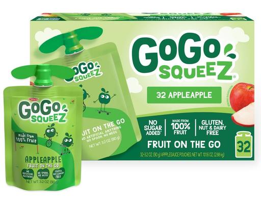 Applesauce Pouches, Apple Apple, 3.2 oz., 32 count Gogo Squeez