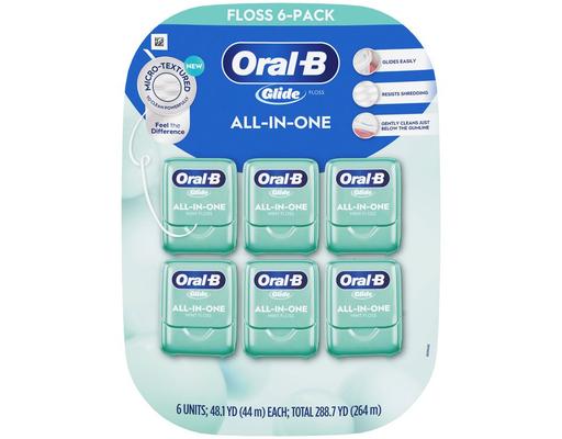 Glide All-In-One Mint Flavor Dental Floss, 44 m, 6 pack Oral-B