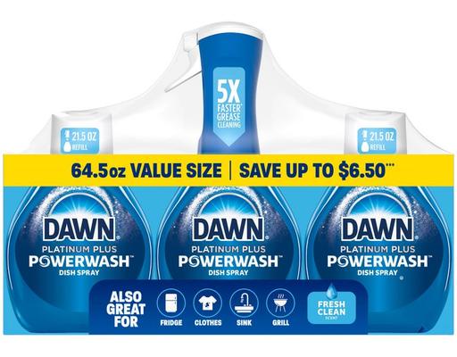 Platinum Plus Powerwash Dish Spray Bottle Set, Fresh Scent, 1 Spray Bottle + 2 Refills, 64.5 fl. oz. Dawn
