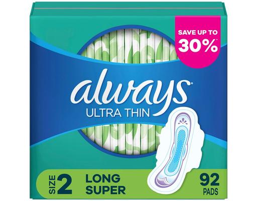 Ultra Thin Flexi-Wings Pads, Size 2 Long Super, 92 ct Always