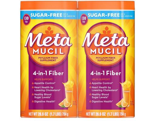 4-in-1 Psyllium Fiber Sugar-Free Supplement Powder, Orange, 26.6 oz (2-pk) Metamucil