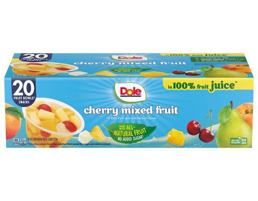 Fruit Bowls Cherry Mixed Fruit in 100% Juice 4 oz., 20 pack Dole