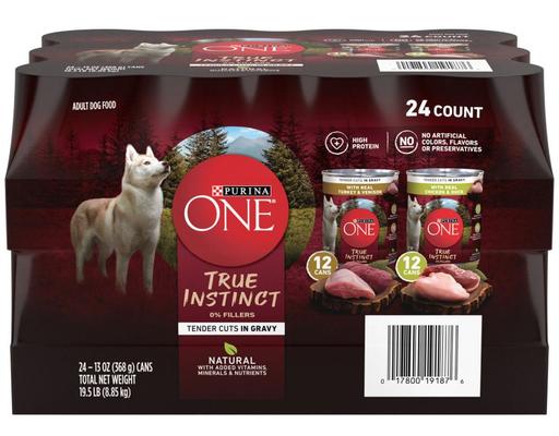 One True Instinct Tender Cuts in Gravy Wet Dog Food, Variety Pack, 13 oz (24-pk) Purina