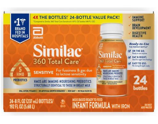 360 Total Care Ready to Feed Infant Formula with Iron, Sensitive, 8 fl oz (24-pk) Similac