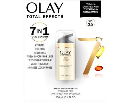Total Effects Moisturizer with Broad Spectrum 15 SPF Sunscreen, 3.4 fl oz Olay