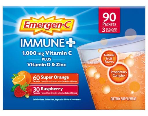 Immune+ Supplement Drink Mix, Variety Pack, 90 ct Emergen-C