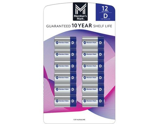 D Alkaline Batteries, 12 pack Member's Mark