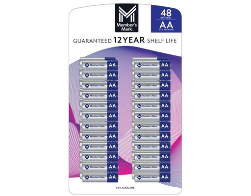 AA Alkaline Batteries, 48 pack Member's Mark
