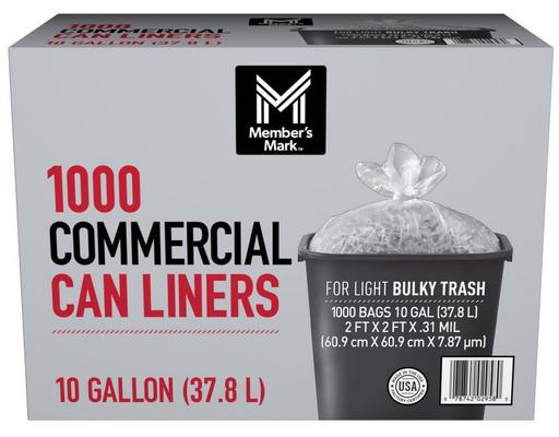 10-Gallon Commercial Can Liners, 1000 count Member's Mark