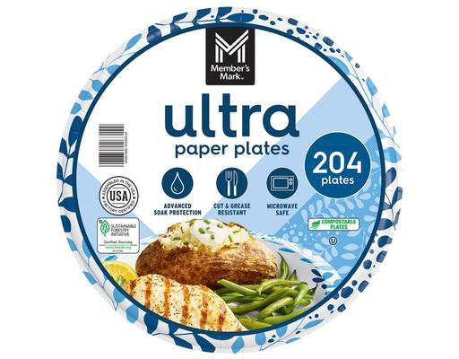 Ultra Dinner Paper Plates, 10", 204 count Member's Mark