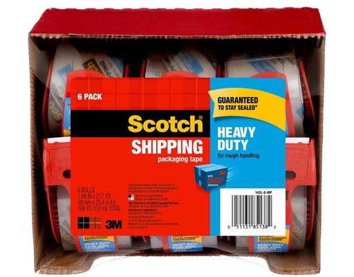 Clear Heavy-Duty Shipping-Packaging Tape with Dispenser, 2" x 1000 ft, 6 pack Scotch